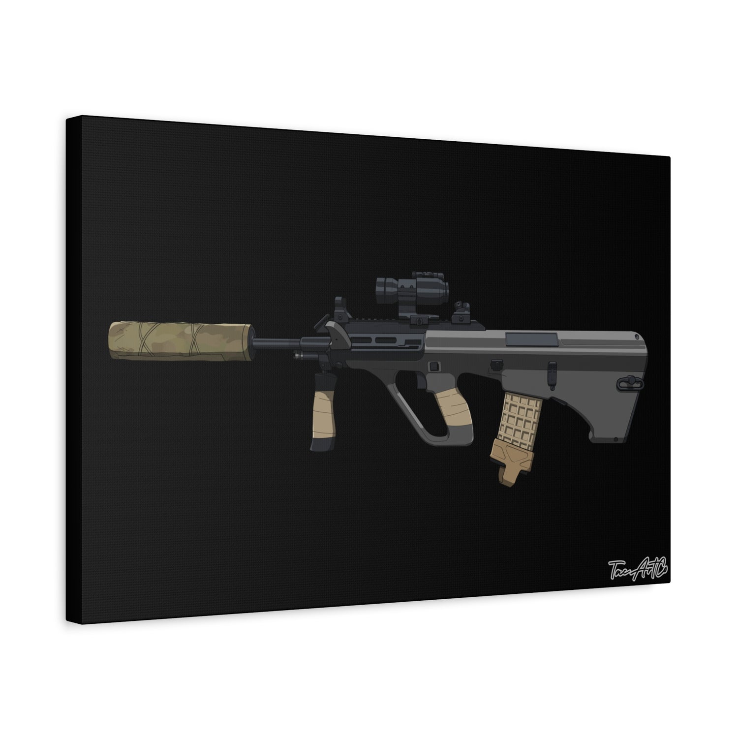 Steyr AUG – Bullpup Rifle Canvas Print (Black Background)