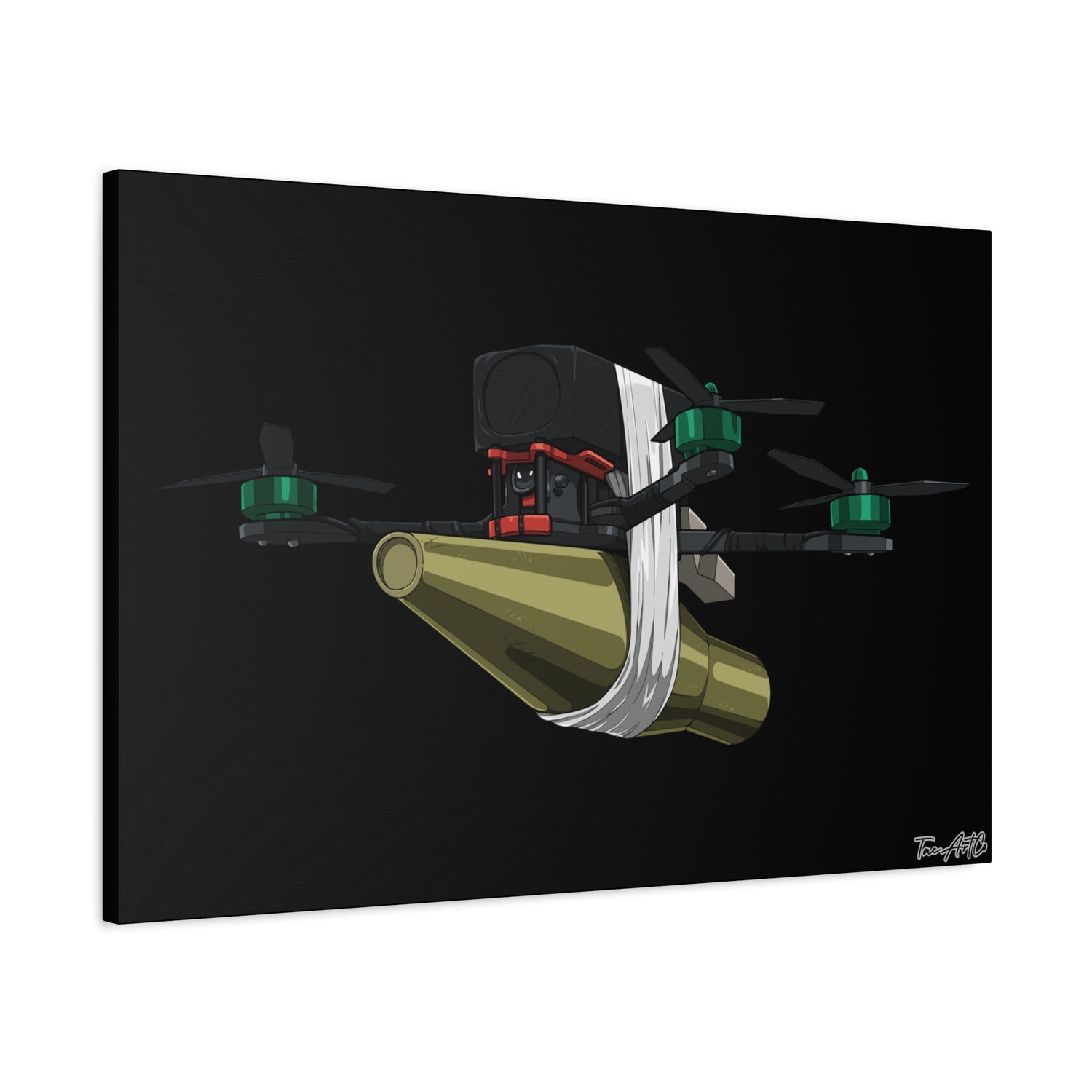 FPV Kamikaze Drone – Canvas Print (Black Background)