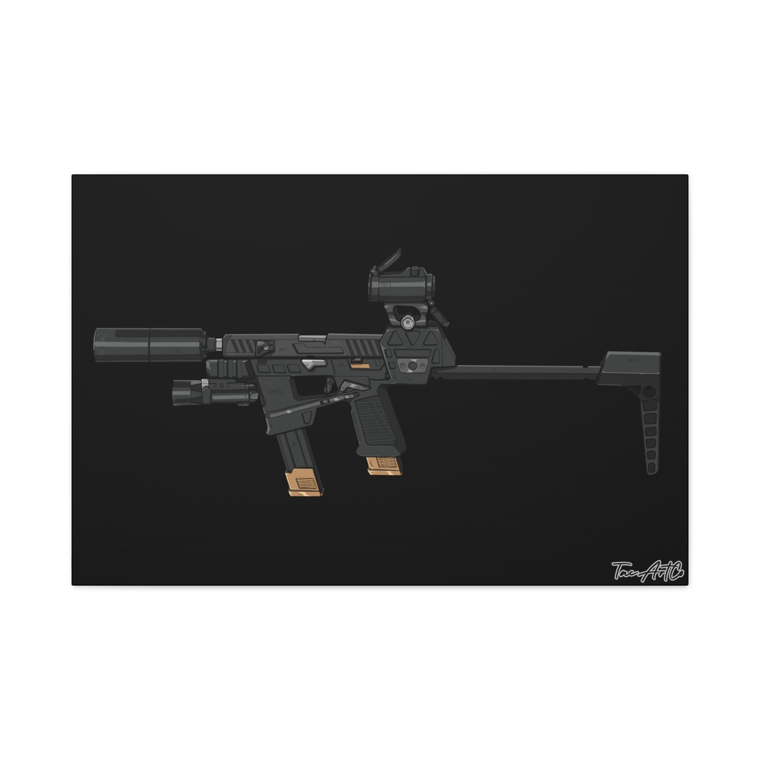 Flux Raider Canvas Print – Sidearm on Steroids (Black Background)
