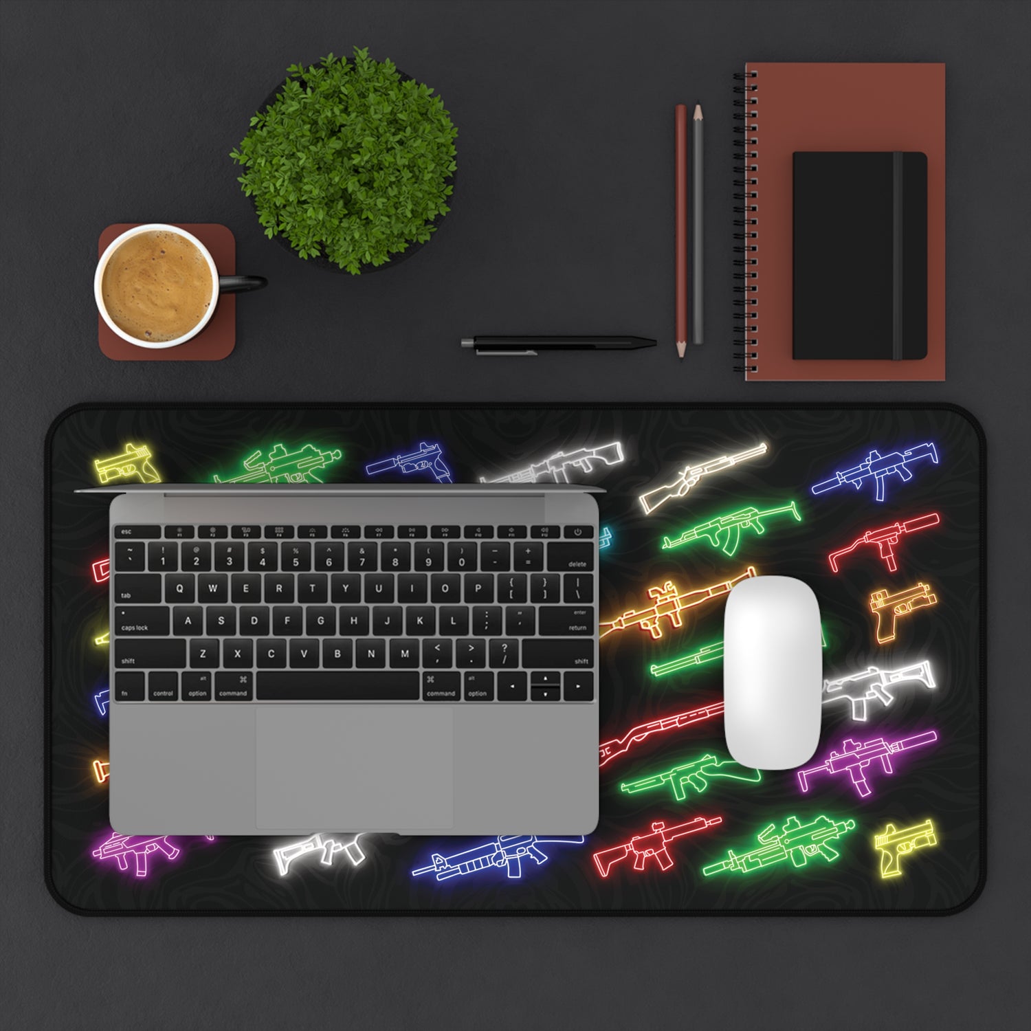 Neon Gun Sign - Desk Mat