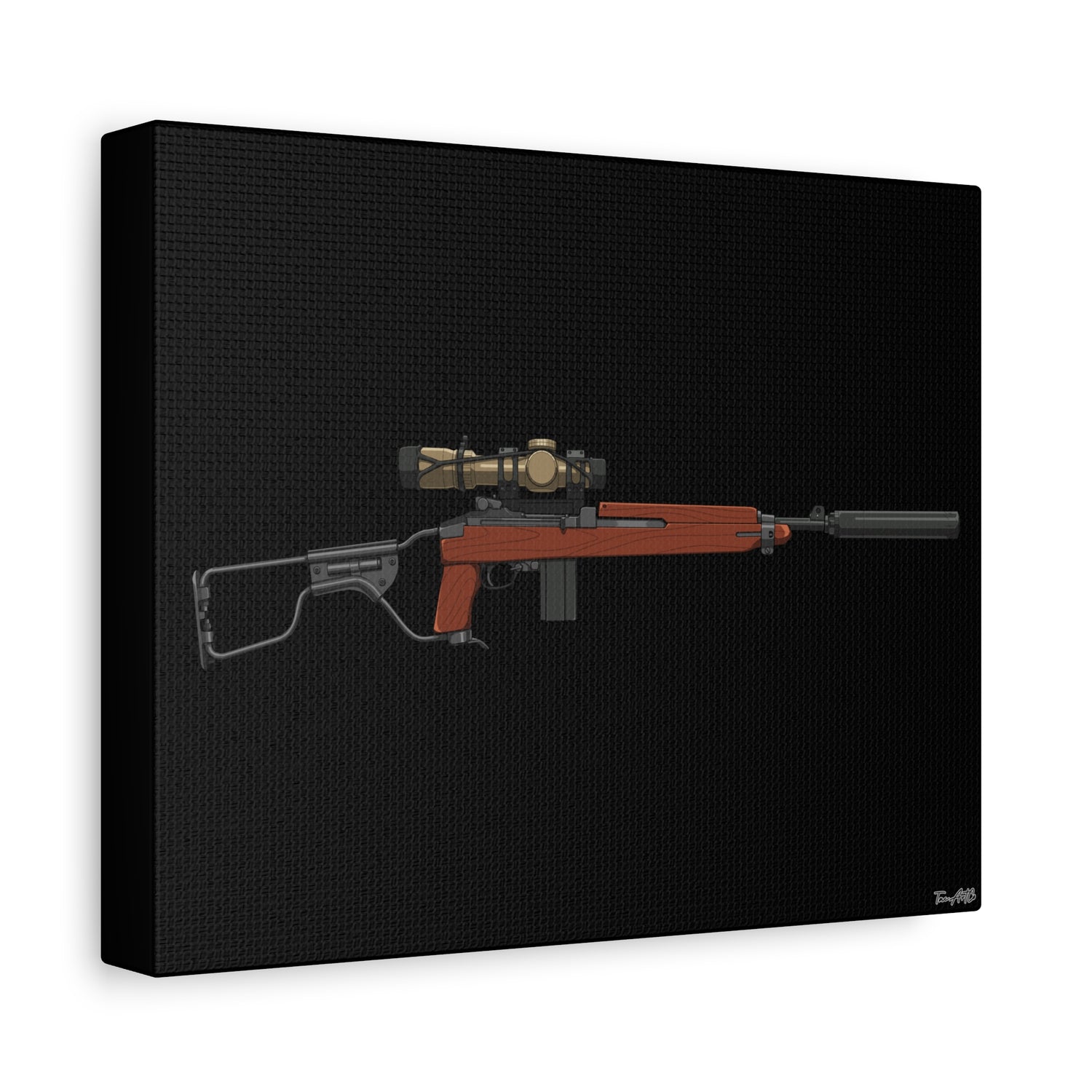 Silent Service – Suppressed M1 Carbine Canvas Print (Black Background)