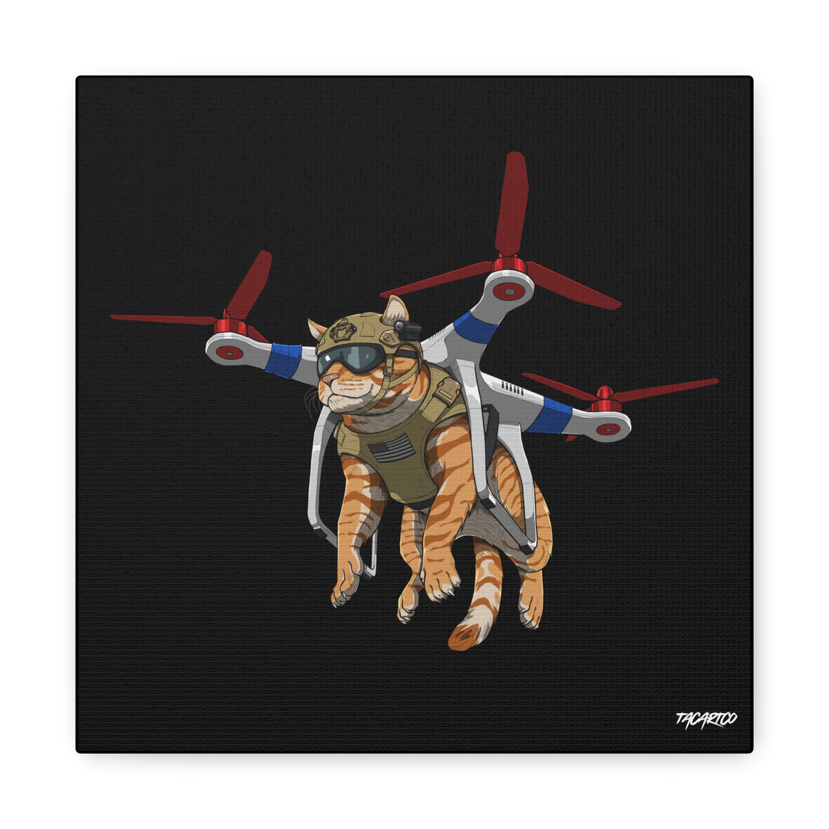 Drone Attack Cat - Canvas Print (Black Background)