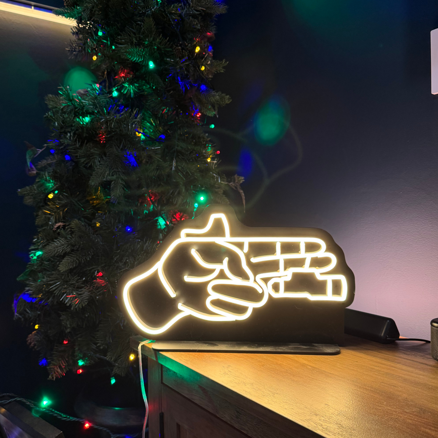 Finger Gun - Neon Desk Sign (One Color LED)