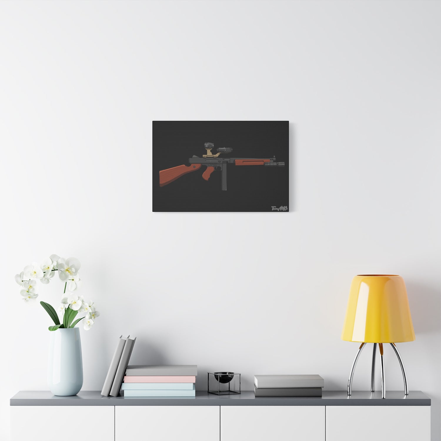 Tacticool Tommy – Modern Thompson Canvas Print (Black Background)