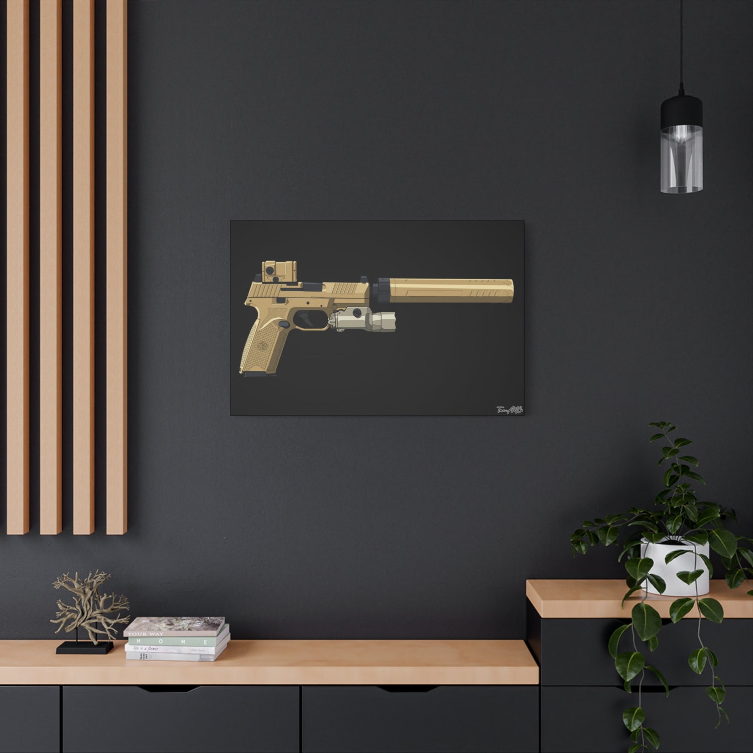 FN 509 Tactical – Suppressed Pistol Canvas Print (Black Background)