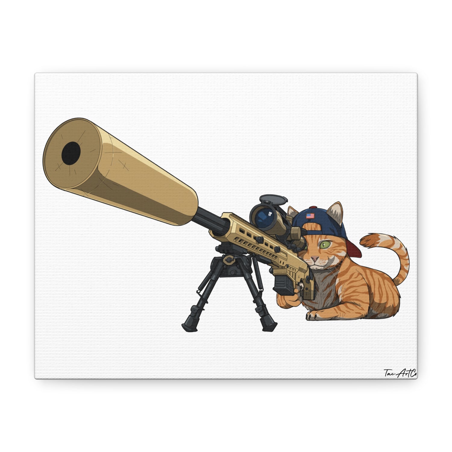 Recon Cat Canvas Print – Feline Sniper with Barrett MK22