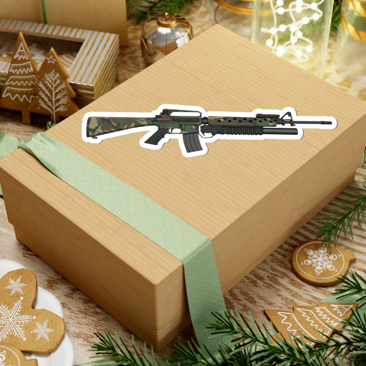 M16A2 + M203 Grenade Launcher – Woodland Camo Sticker
