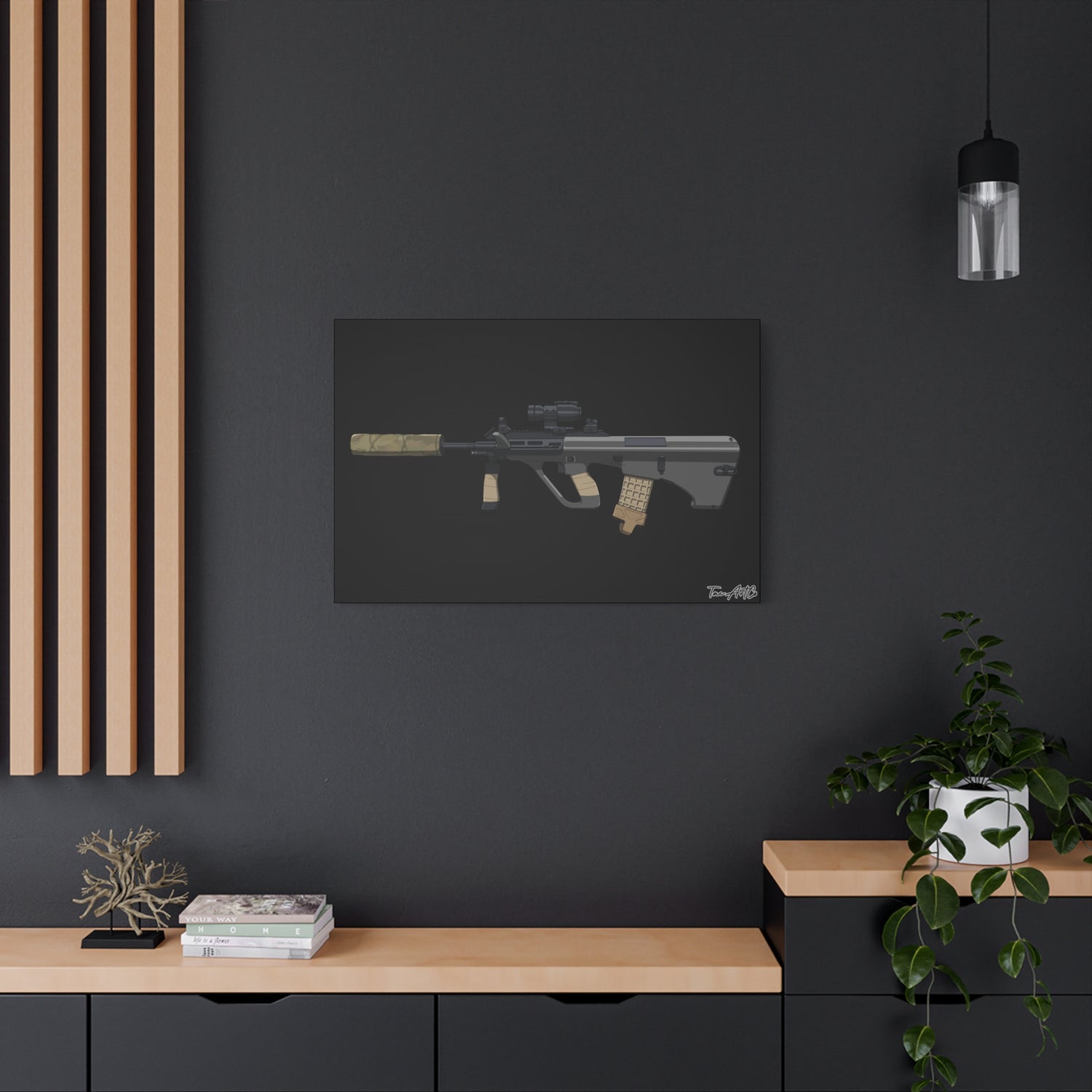 Steyr AUG – Bullpup Rifle Canvas Print (Black Background)