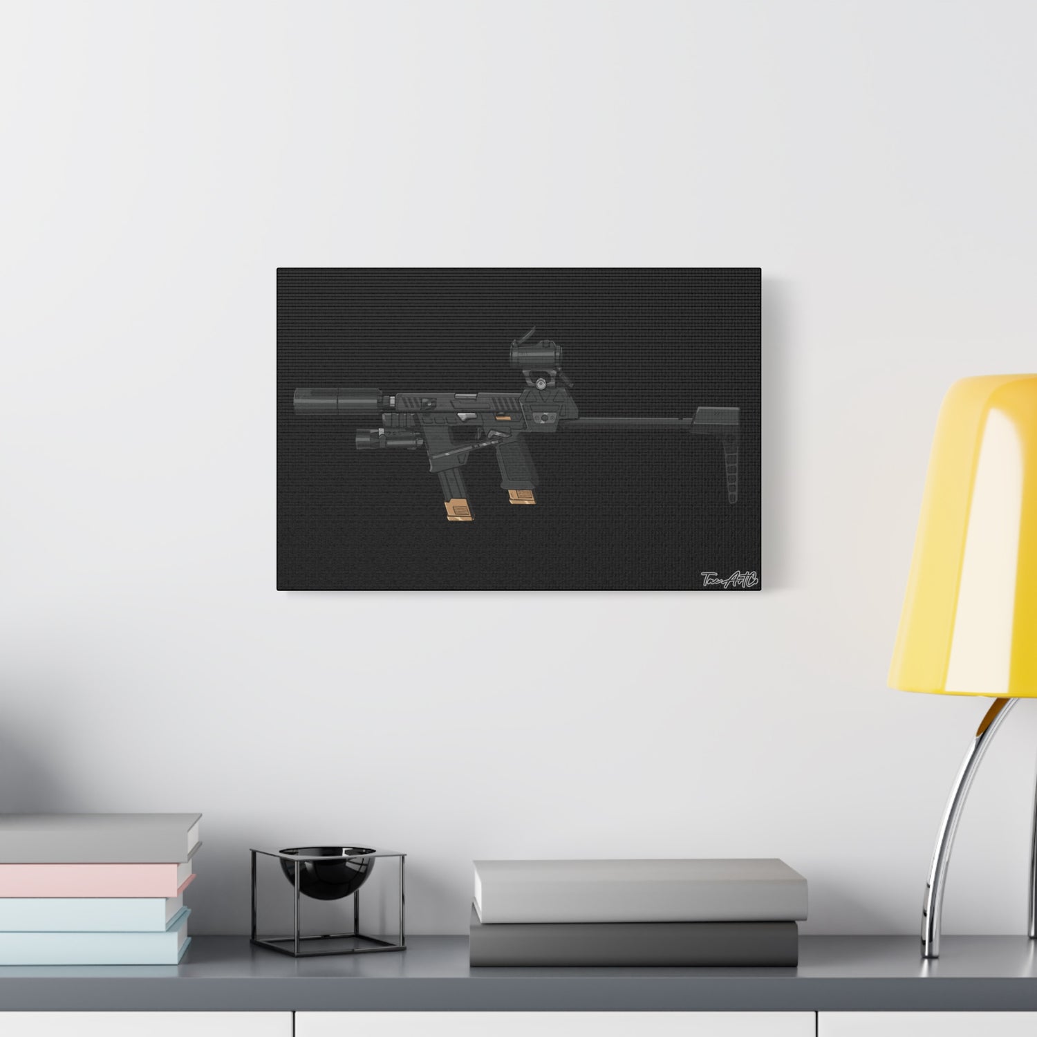 Flux Raider Canvas Print – Sidearm on Steroids (Black Background)