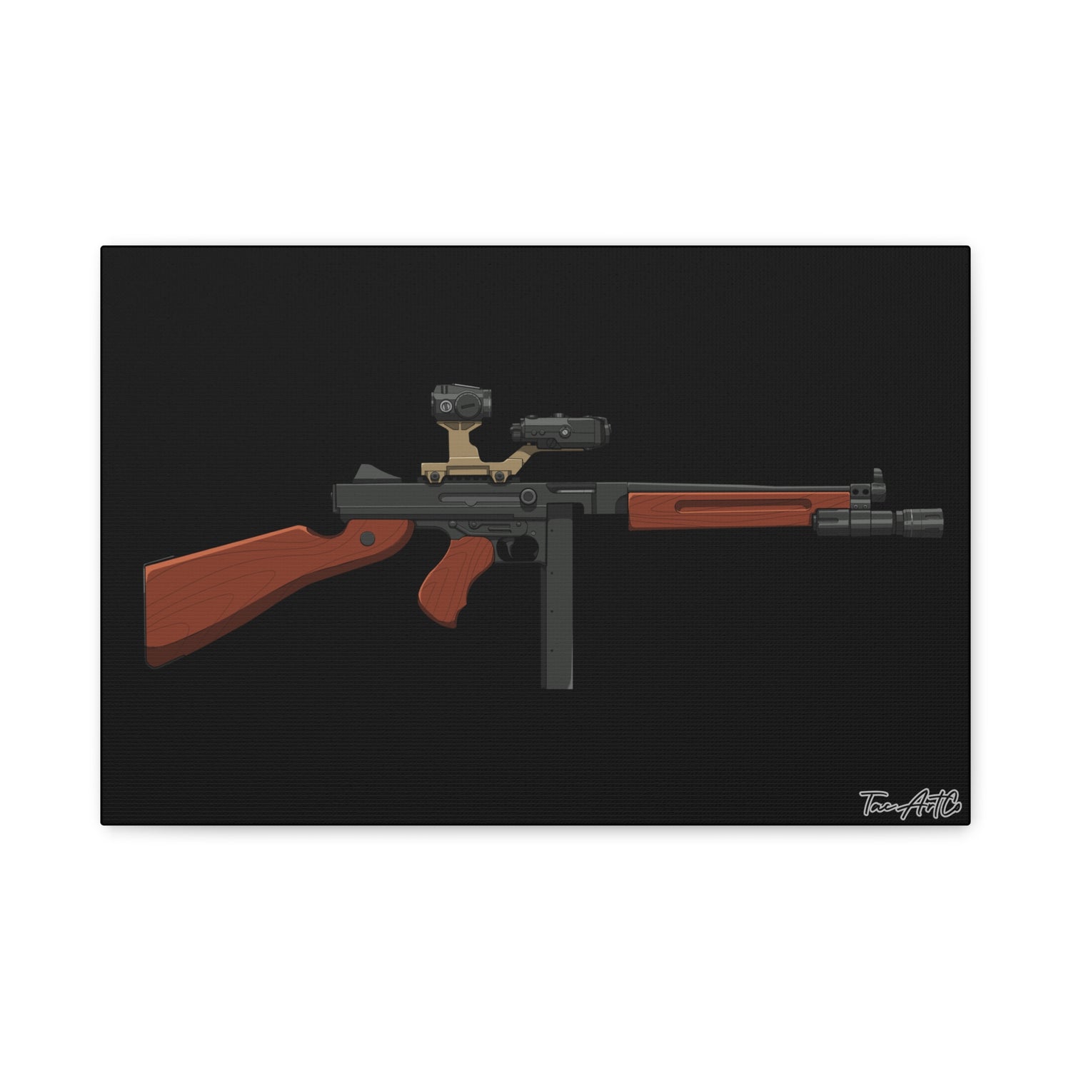 Tacticool Tommy – Modern Thompson Canvas Print (Black Background)