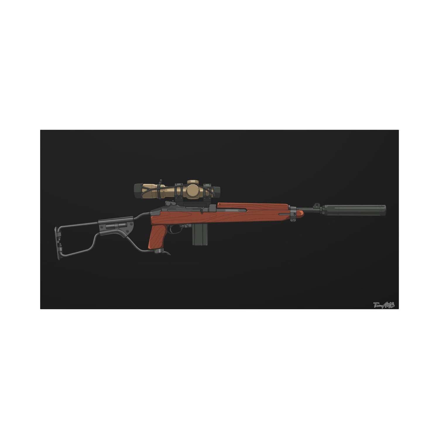 Silent Service – Suppressed M1 Carbine Canvas Print (Black Background)