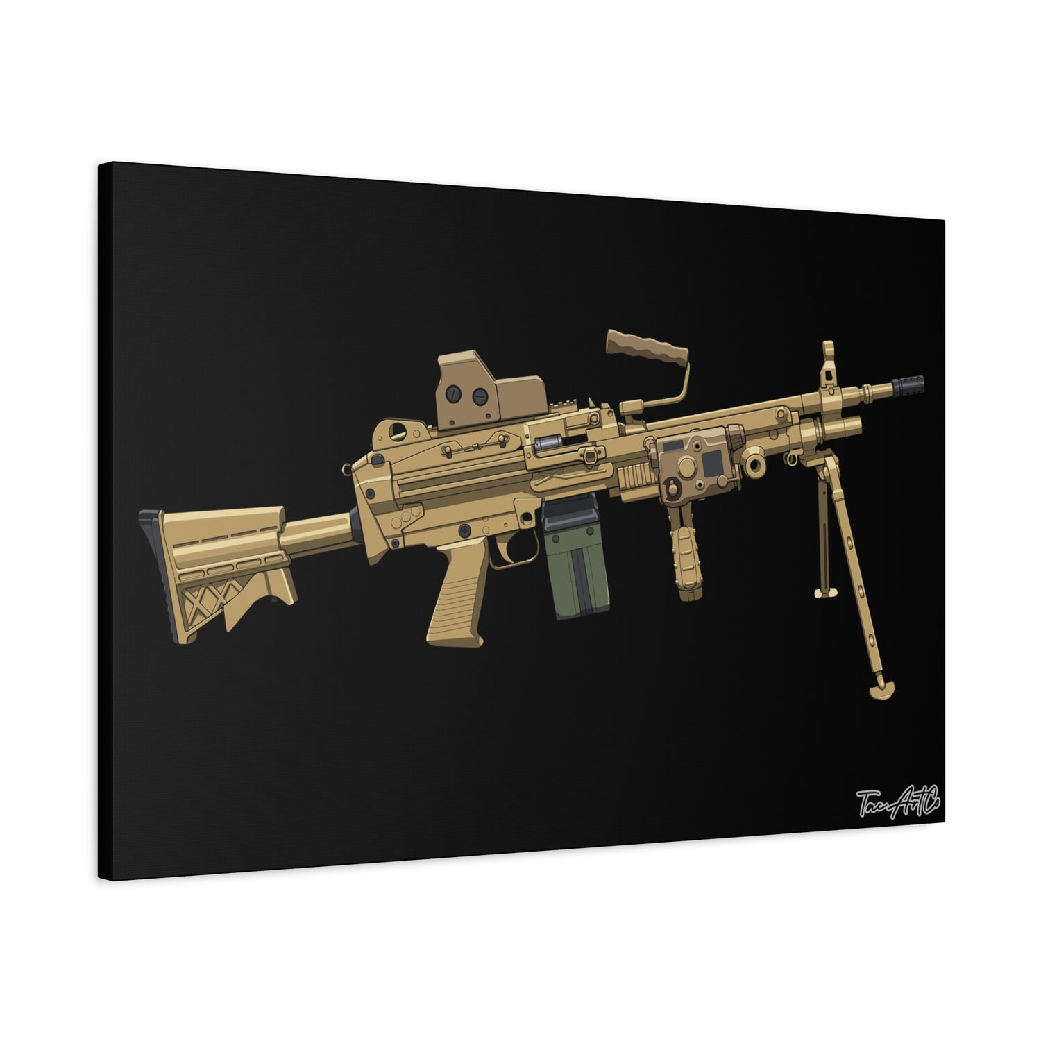 M249 SAW – Belt-Fed Canvas Print (Black Background)