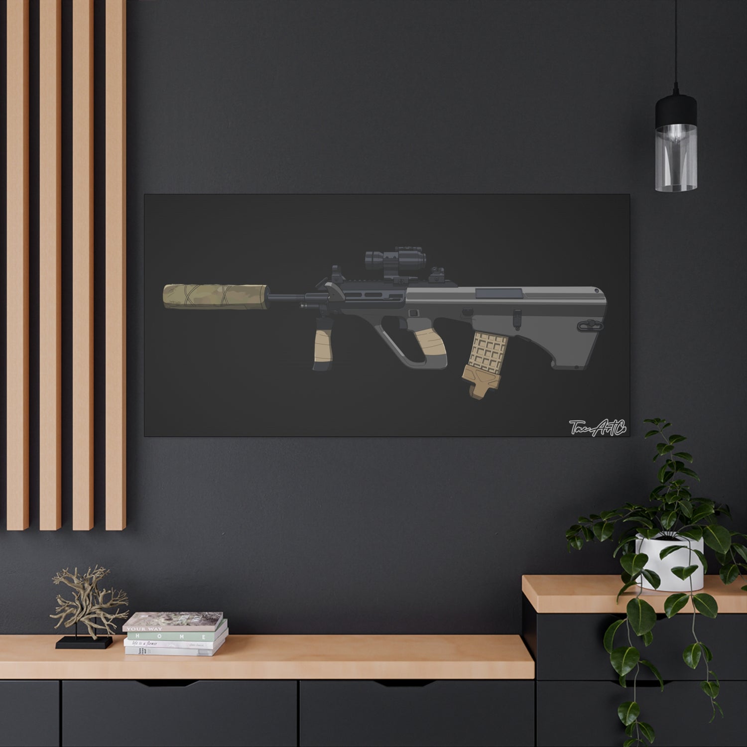 Steyr AUG – Bullpup Rifle Canvas Print (Black Background)