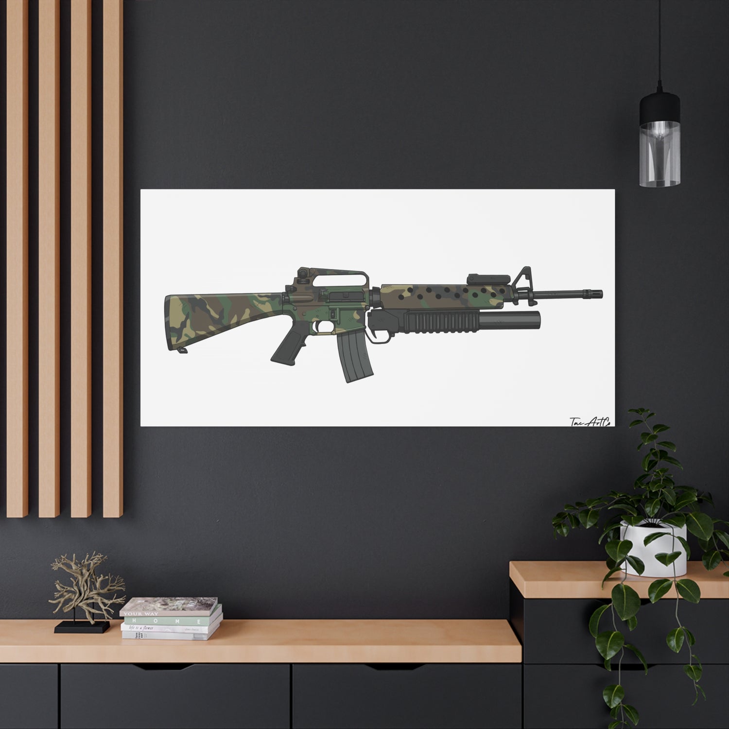 M16A2 + M203 Grenade Launcher – Woodland Camo Canvas Print