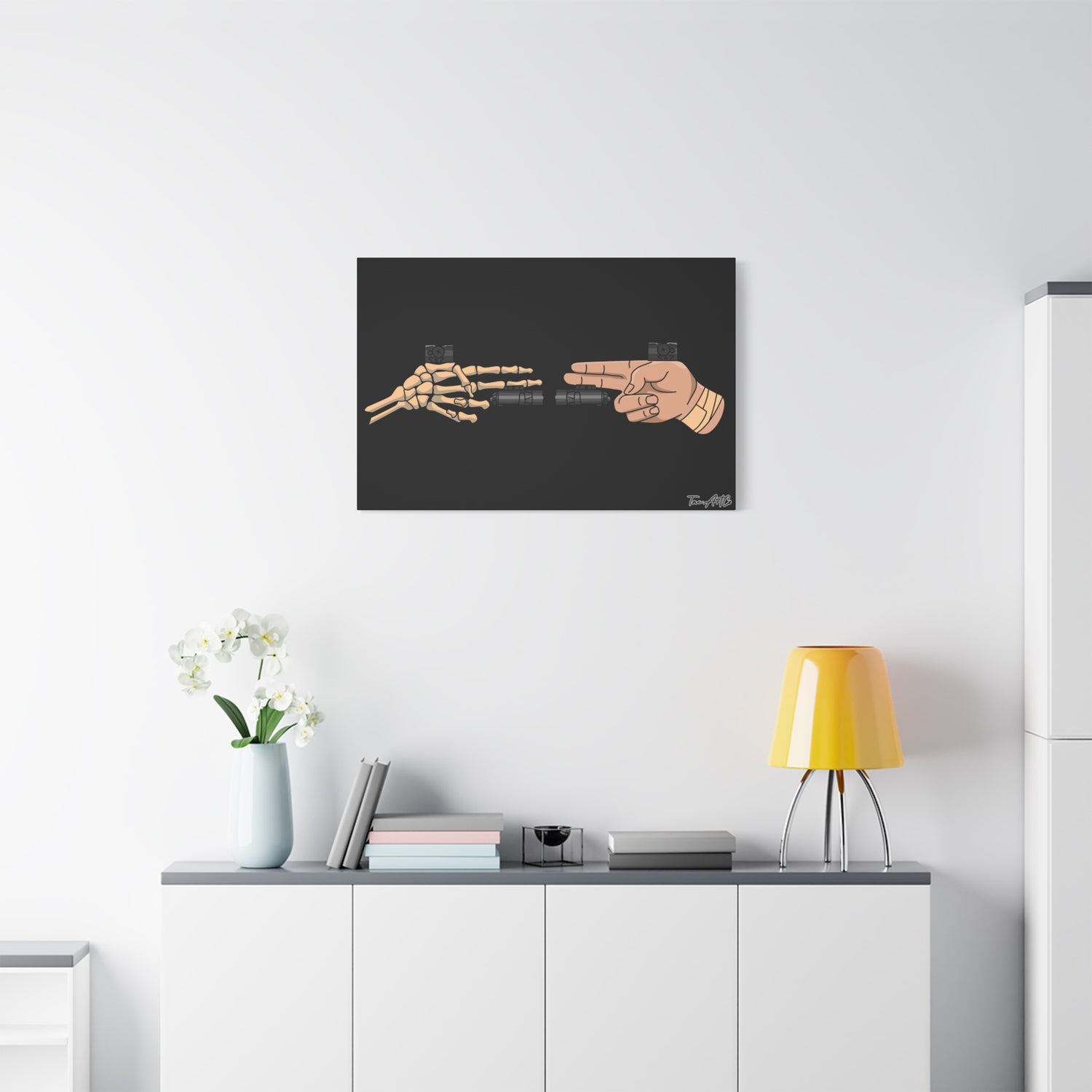 Life and Death Finger Guns – Canvas Print (Black Background)