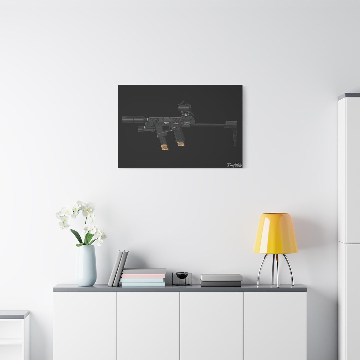 Flux Raider Canvas Print – Sidearm on Steroids (Black Background)