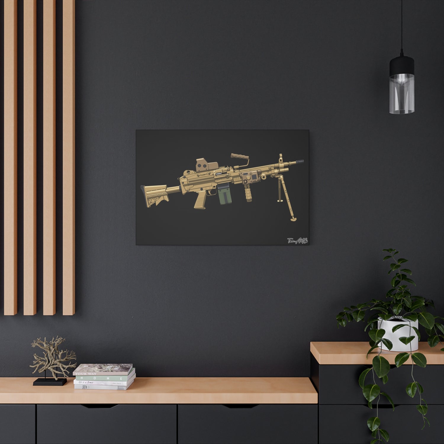 M249 SAW – Belt-Fed Canvas Print (Black Background)