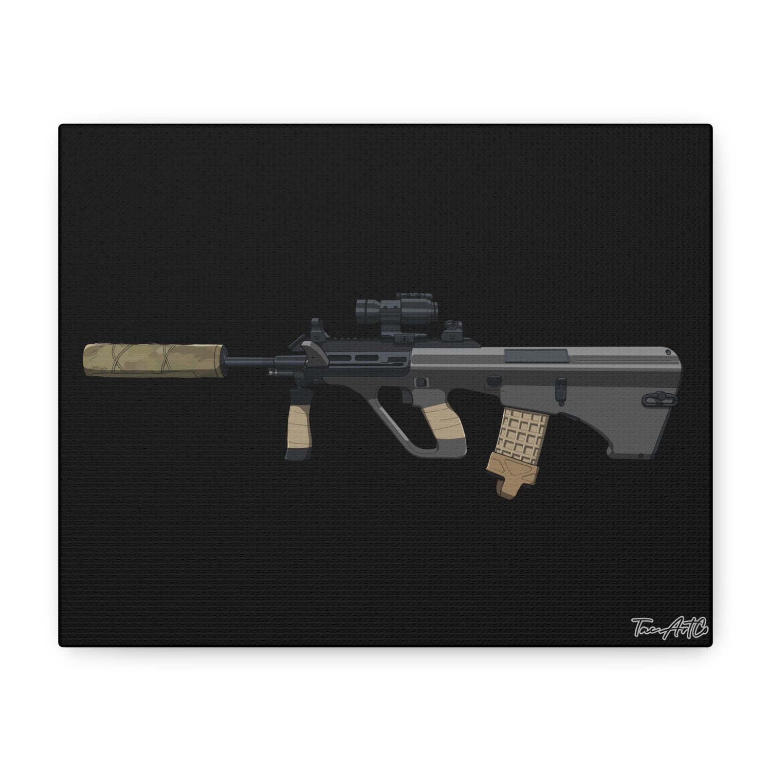 Steyr AUG – Bullpup Rifle Canvas Print (Black Background)