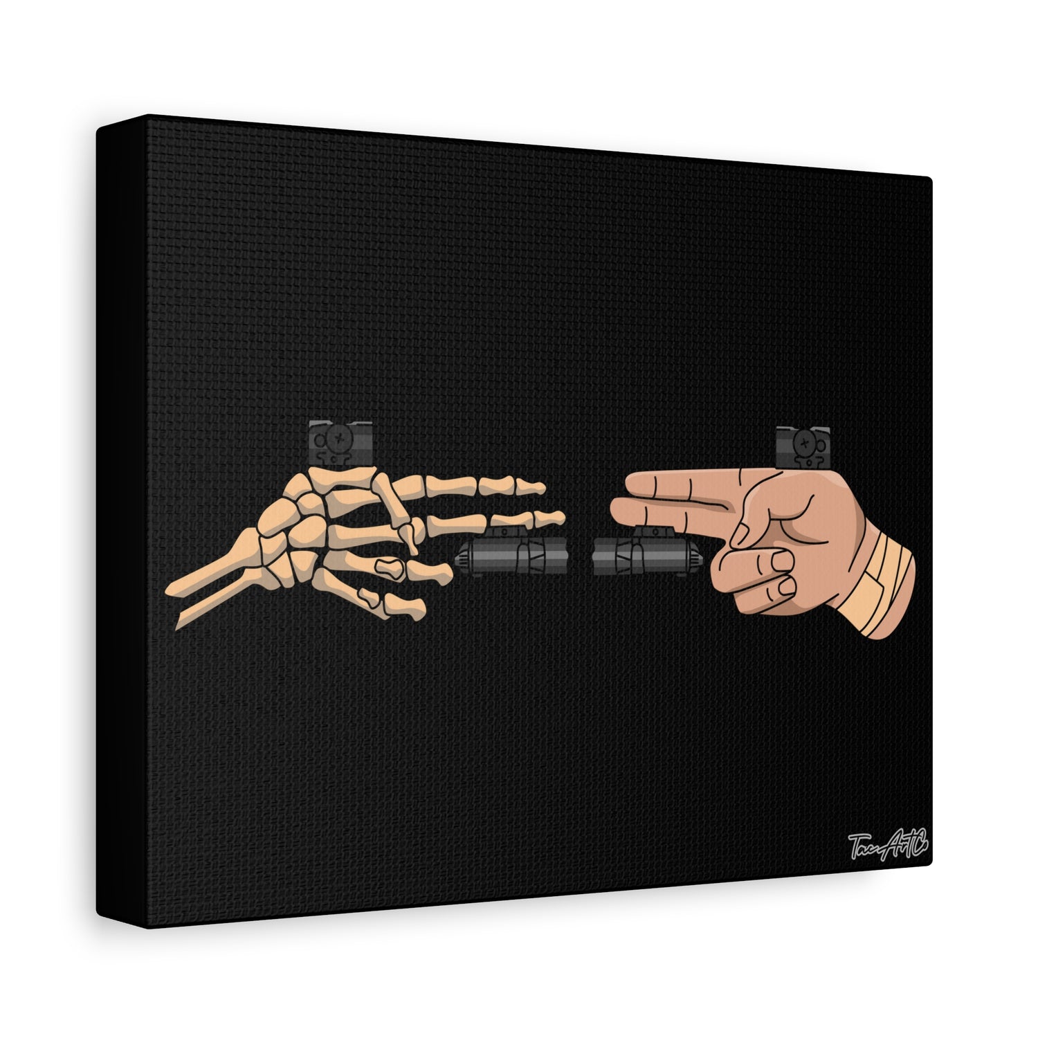Life and Death Finger Guns – Canvas Print (Black Background)