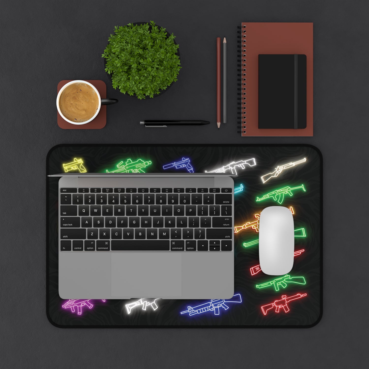 Neon Gun Sign - Desk Mat