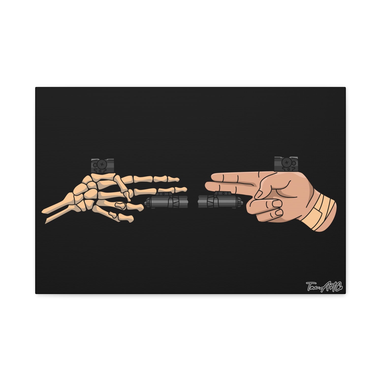 Life and Death Finger Guns – Canvas Print (Black Background)