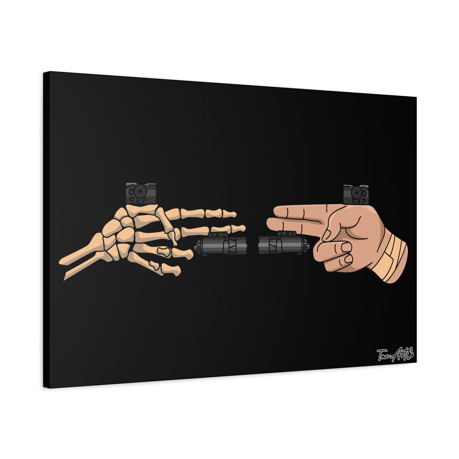 Life and Death Finger Guns – Canvas Print (Black Background)
