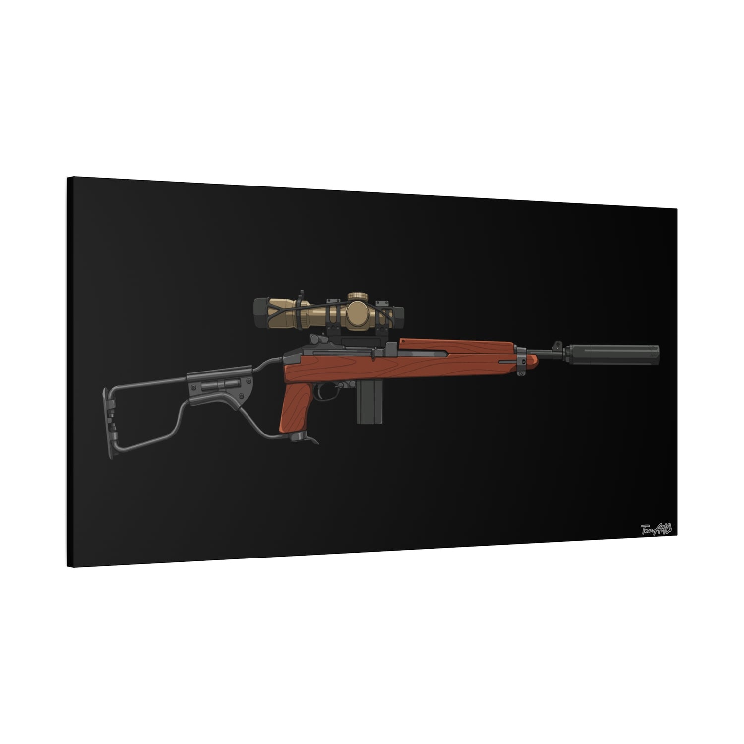 Silent Service – Suppressed M1 Carbine Canvas Print (Black Background)