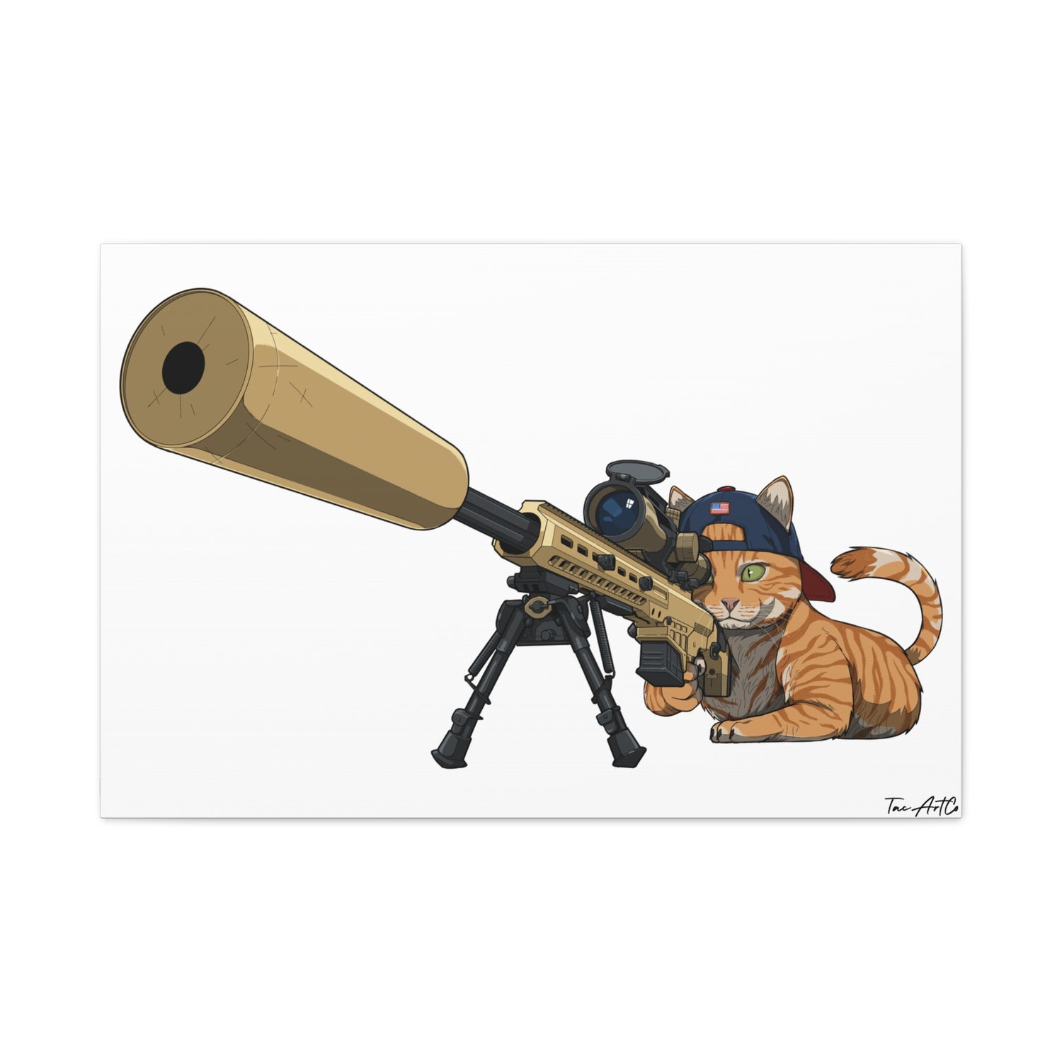 Recon Cat Canvas Print – Feline Sniper with Barrett MK22