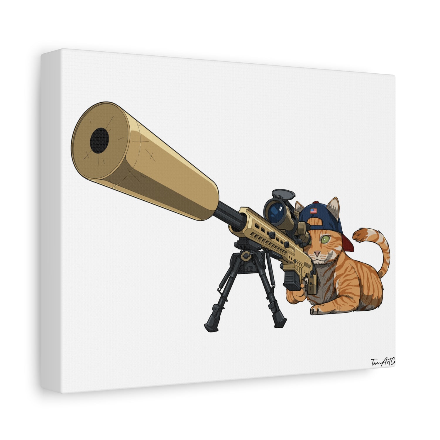 Recon Cat Canvas Print – Feline Sniper with Barrett MK22