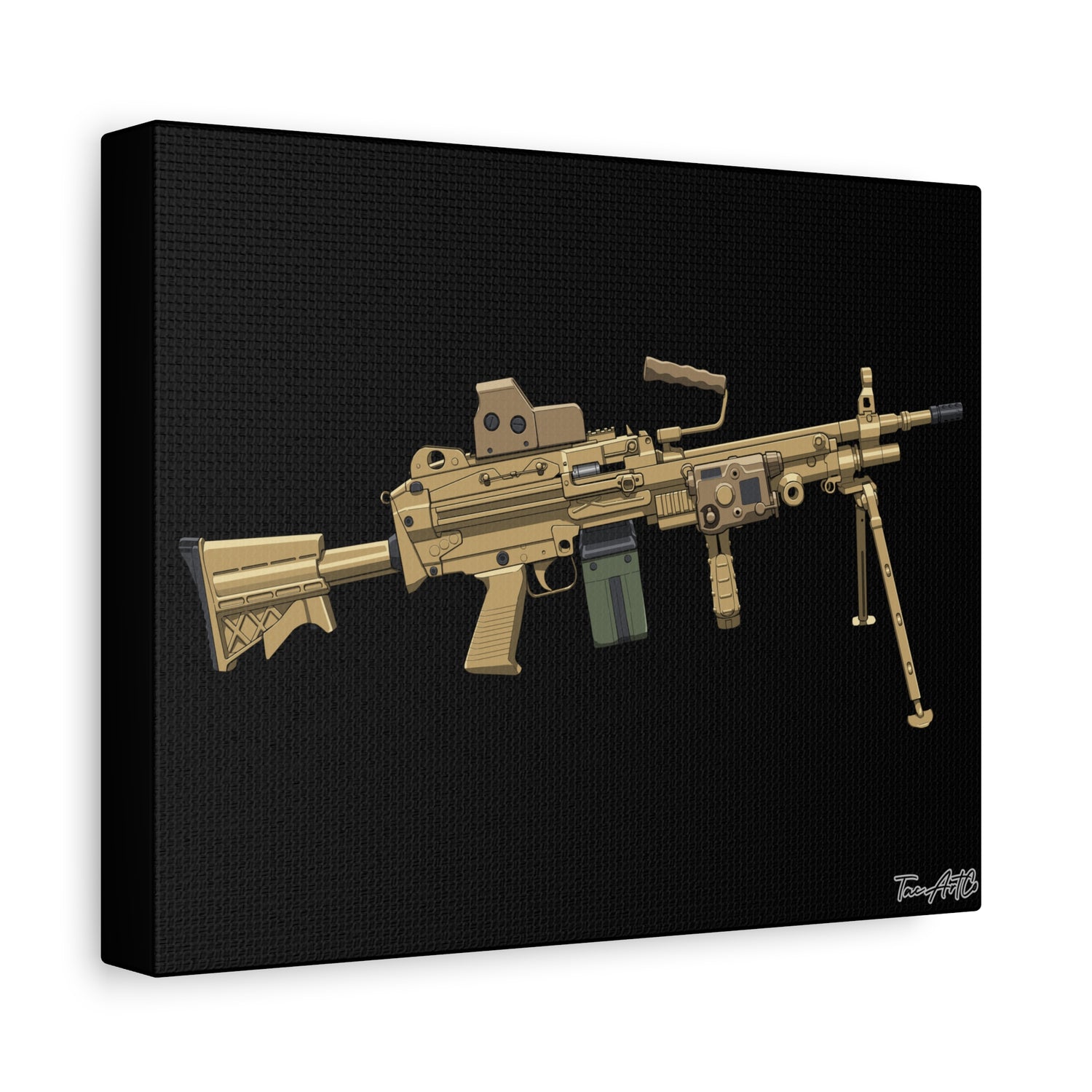 M249 SAW – Belt-Fed Canvas Print (Black Background)
