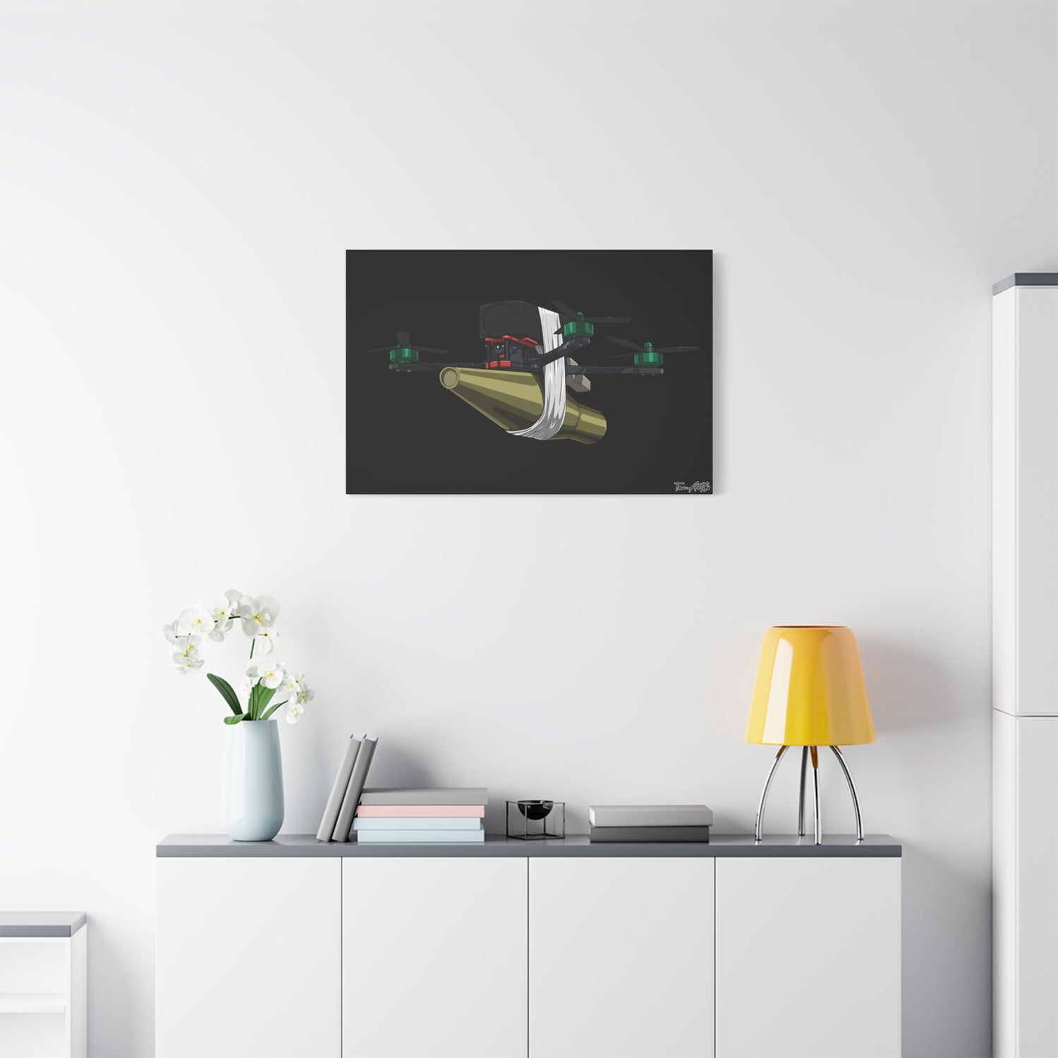 FPV Kamikaze Drone – Canvas Print (Black Background)