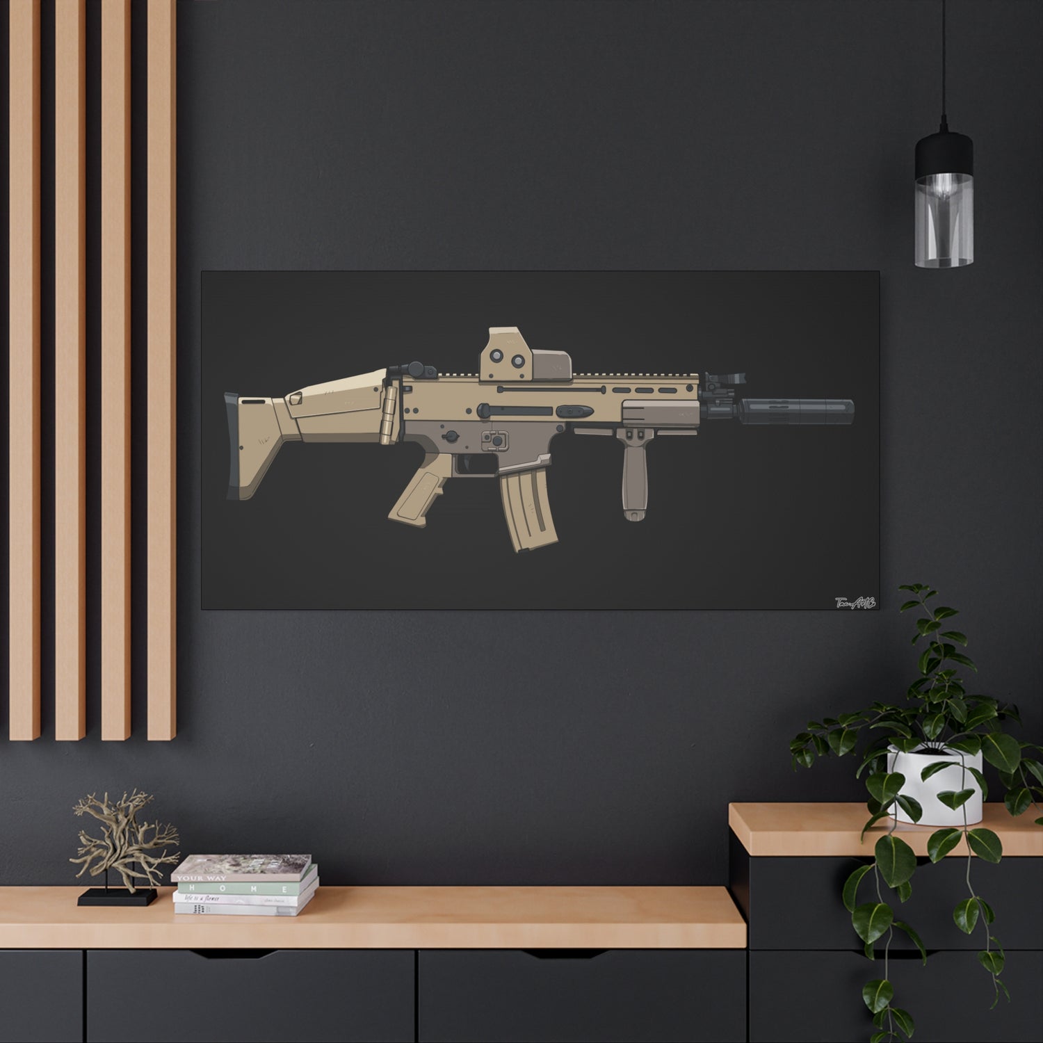 FN SCAR-L Short Barrel – Canvas Print (Black Background)