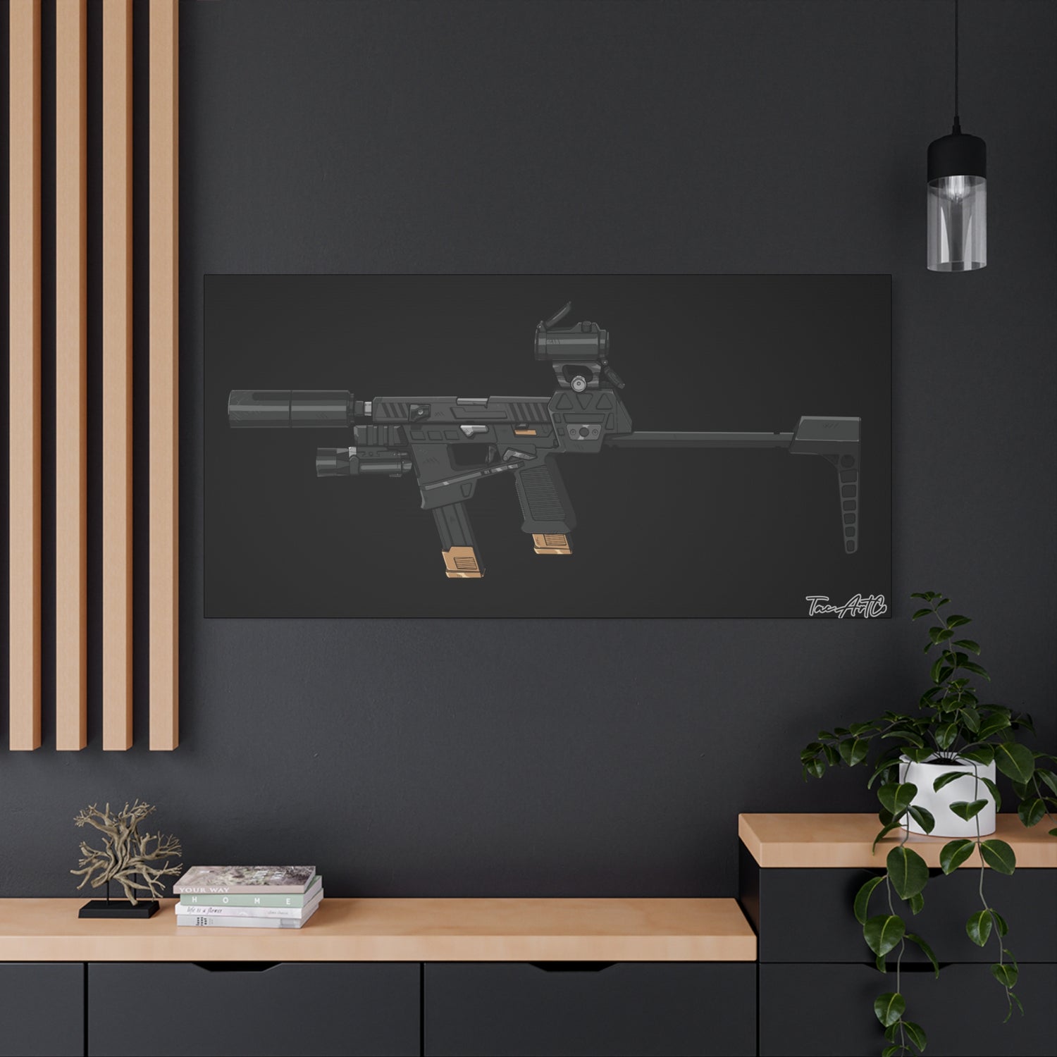 Flux Raider Canvas Print – Sidearm on Steroids (Black Background)