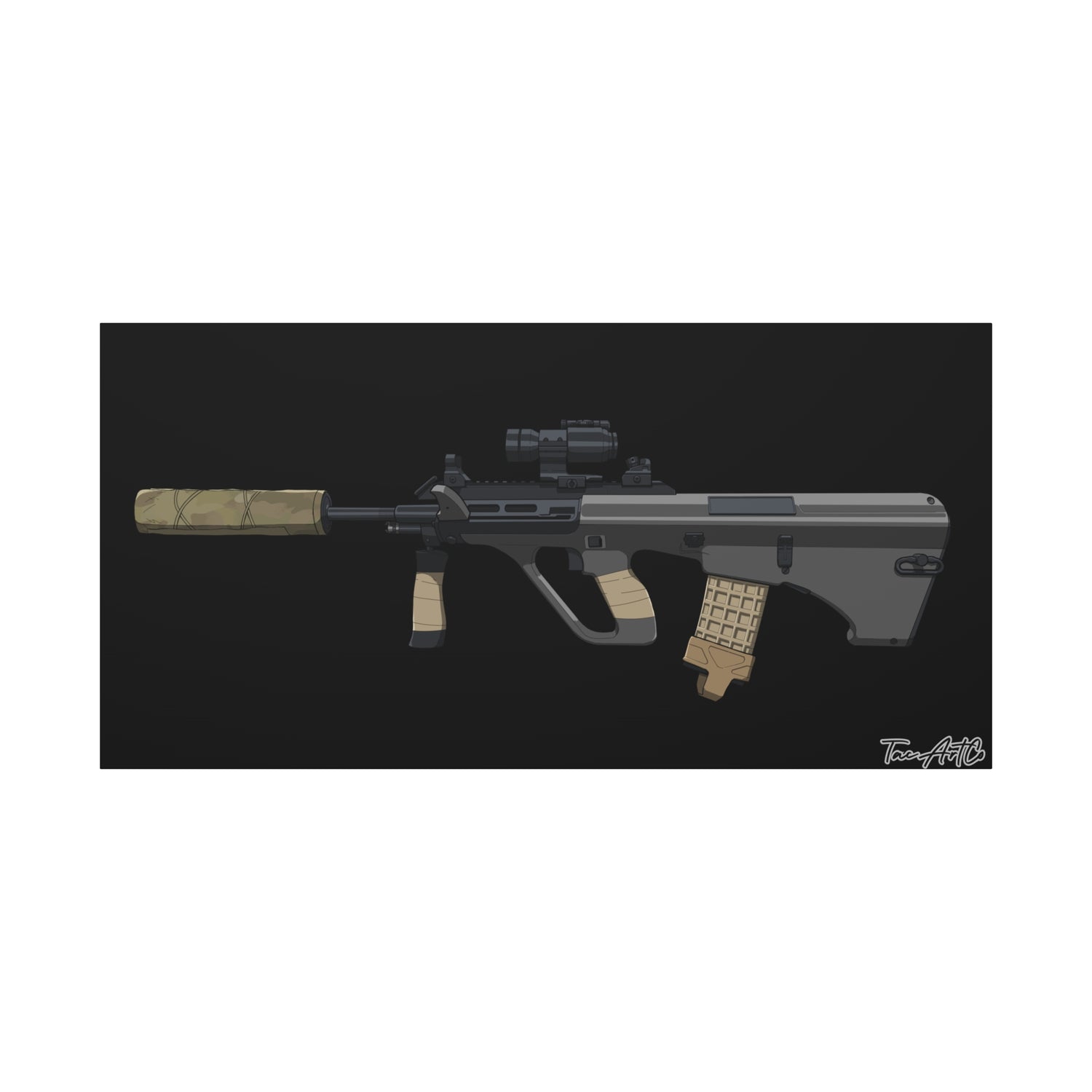 Steyr AUG – Bullpup Rifle Canvas Print (Black Background)