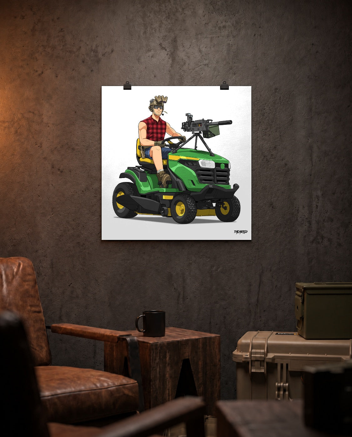 Freedom Cuts Tactical Lawn Mower - Matte Poster (White Background) — TacArtCo lifestyle mockup