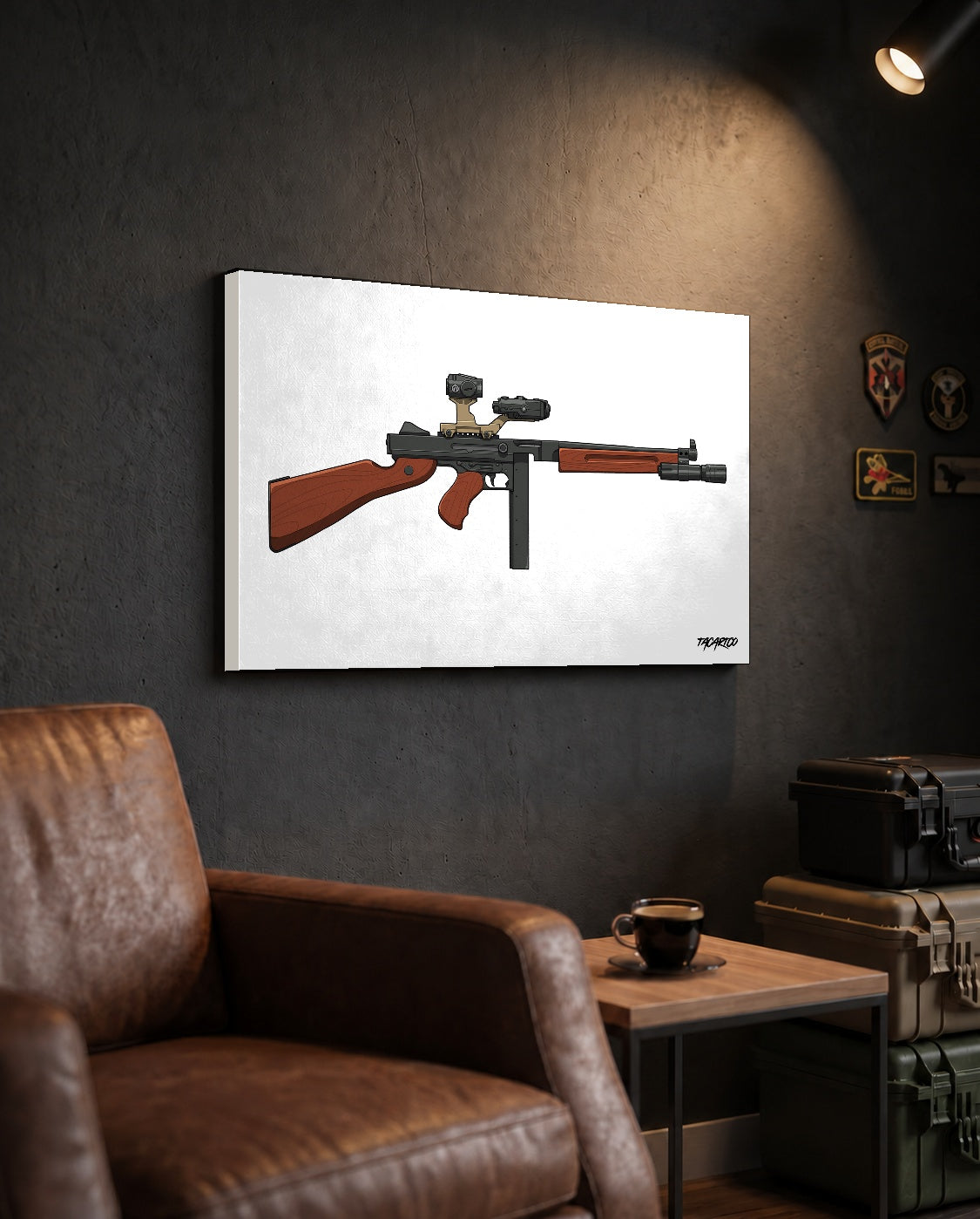 Modernized Thompson - Canvas Print (White Background) — TacArtCo lifestyle mockup