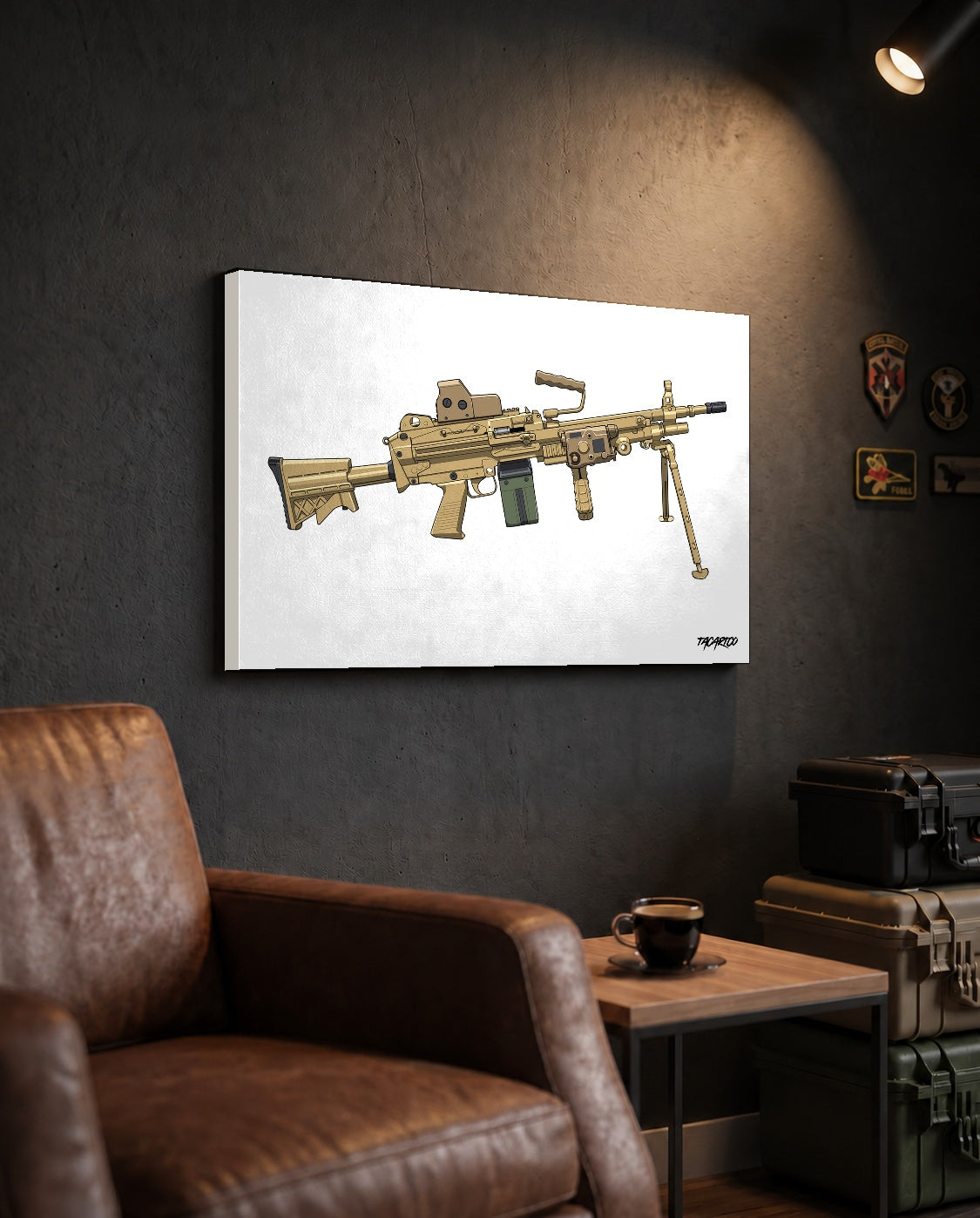M249 SAW - Canvas Print (White Background) — TacArtCo lifestyle mockup