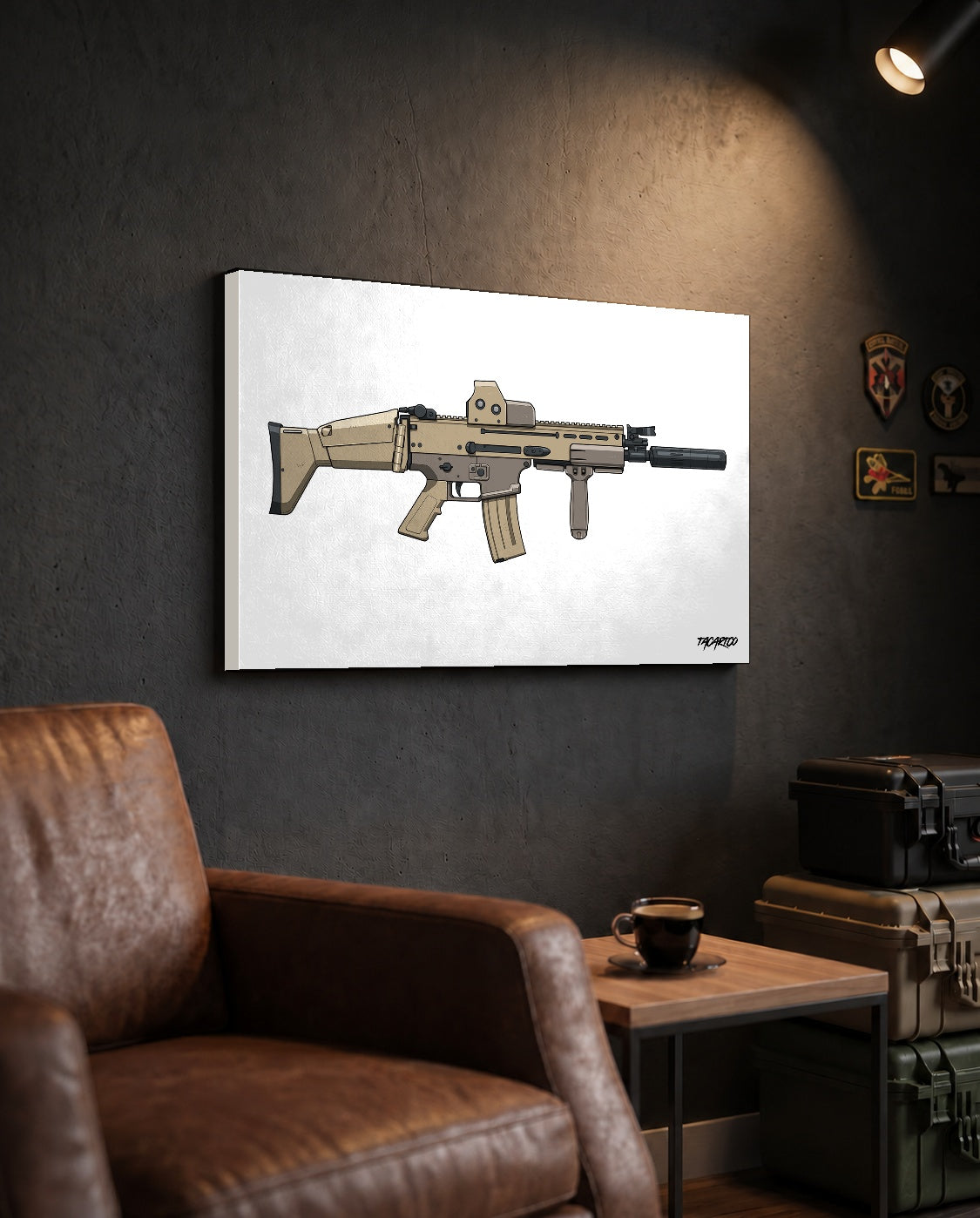 FN SCAR-L Short Barrel - Canvas Print (White Background) — TacArtCo lifestyle mockup
