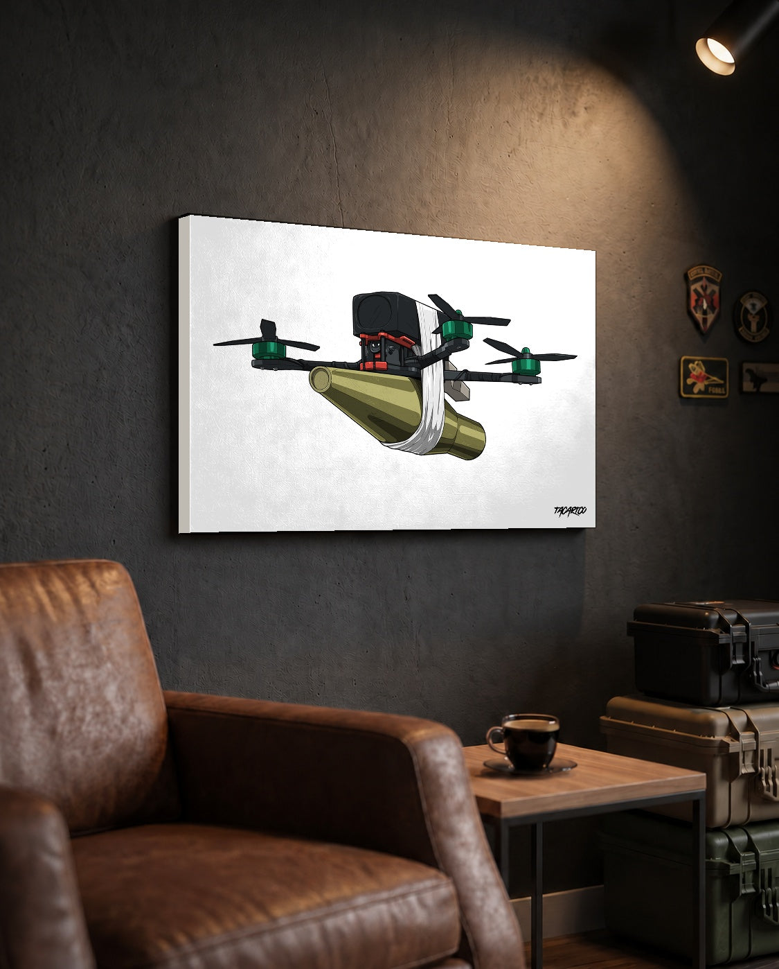 FPV Drone - Canvas Print (White Background) — TacArtCo lifestyle mockup