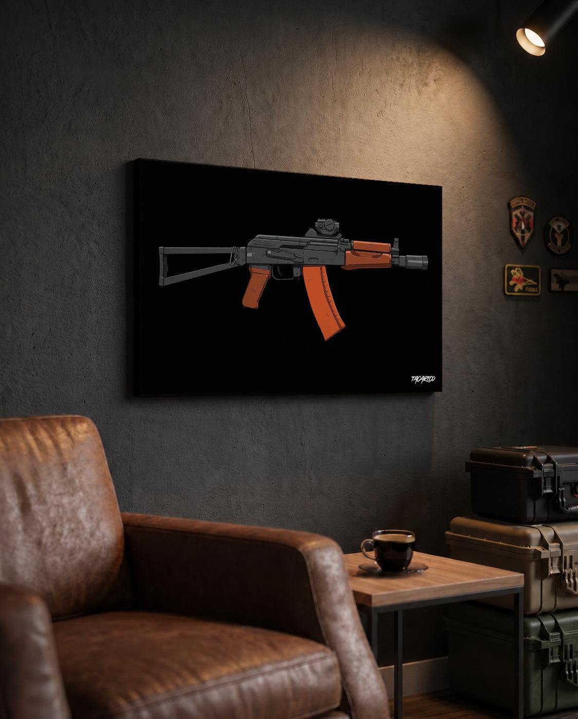 AKS-74U Krinkov - Canvas Print (Black Background) — TacArtCo lifestyle mockup