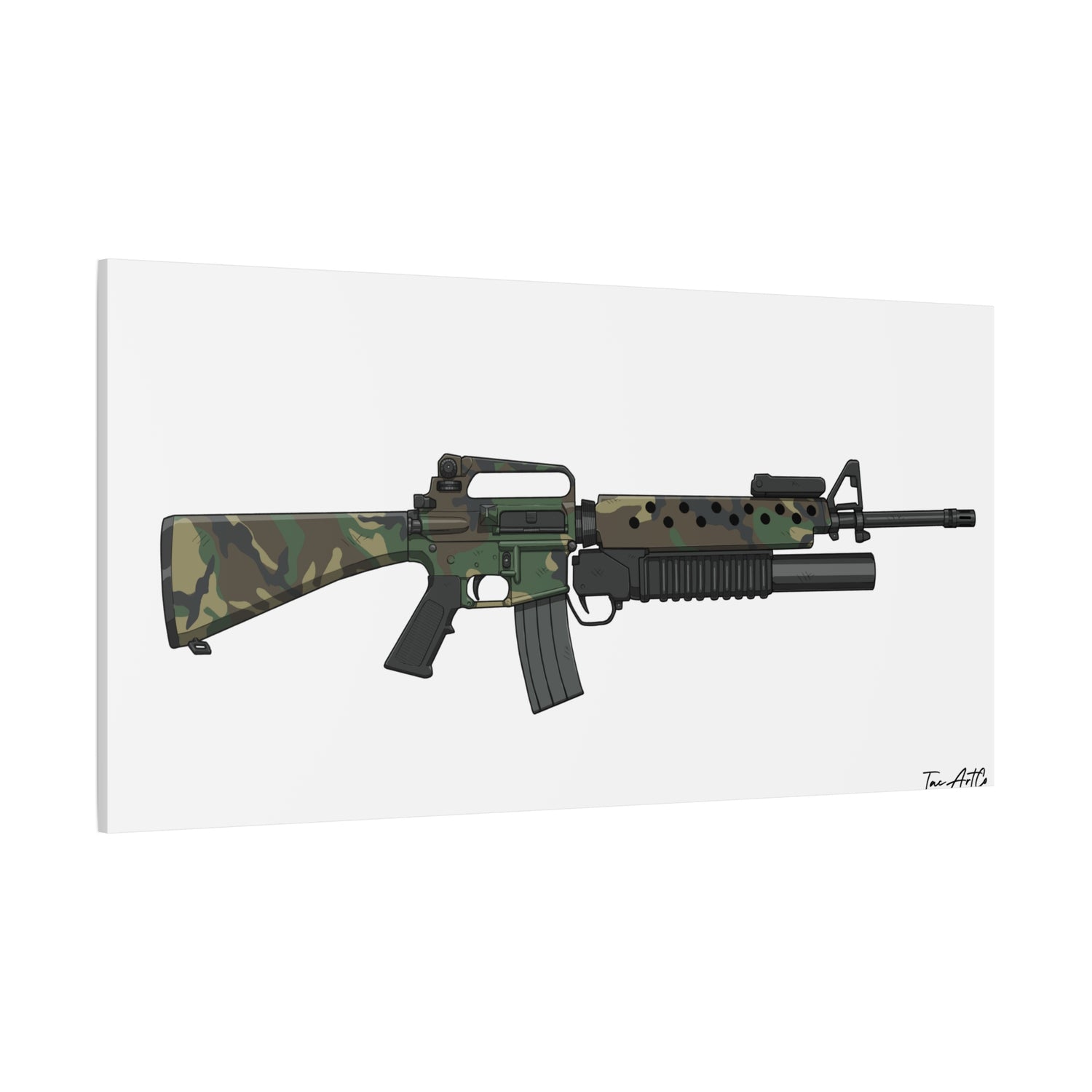 M16A2 + M203 Grenade Launcher – Woodland Camo Canvas Print