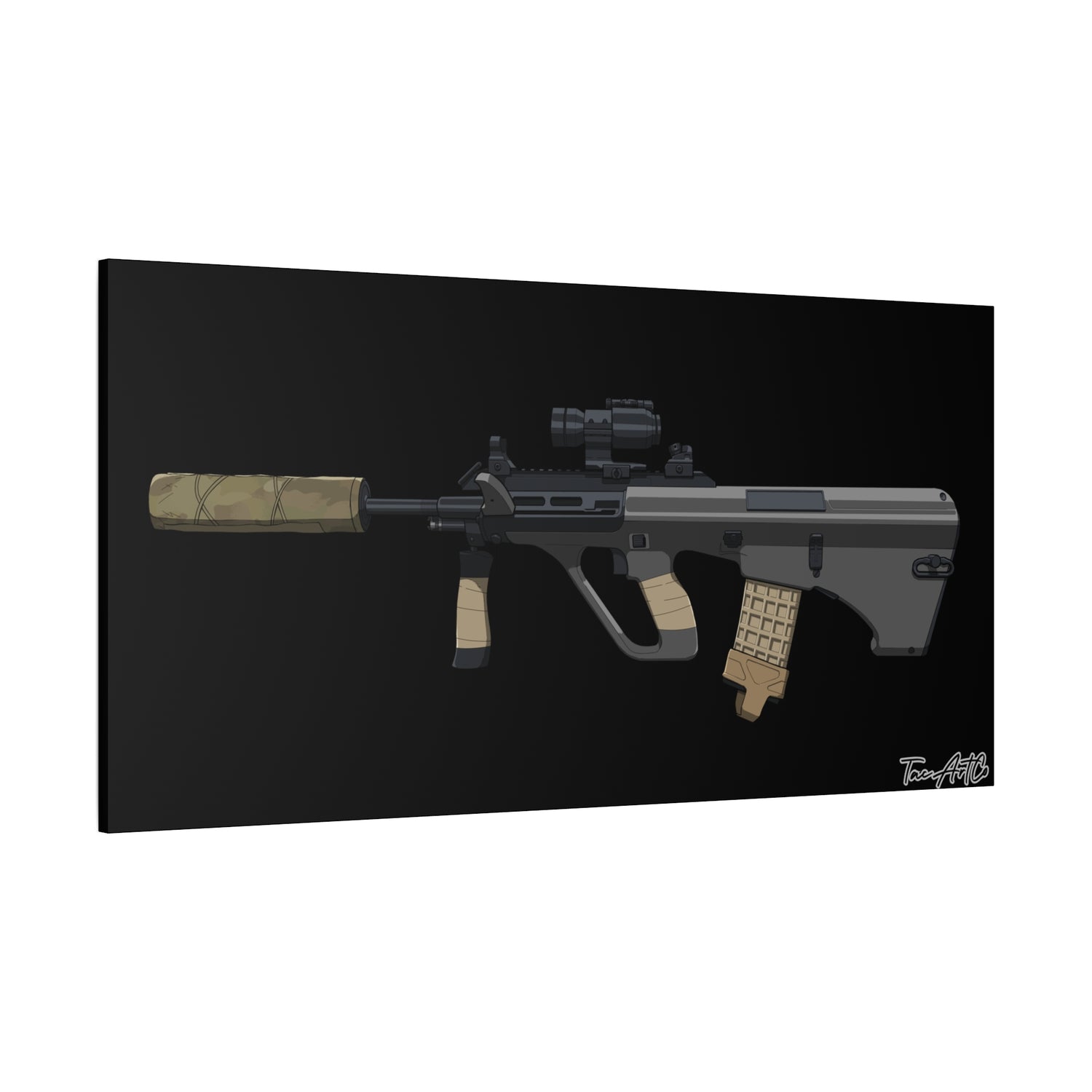 Steyr AUG – Bullpup Rifle Canvas Print (Black Background)