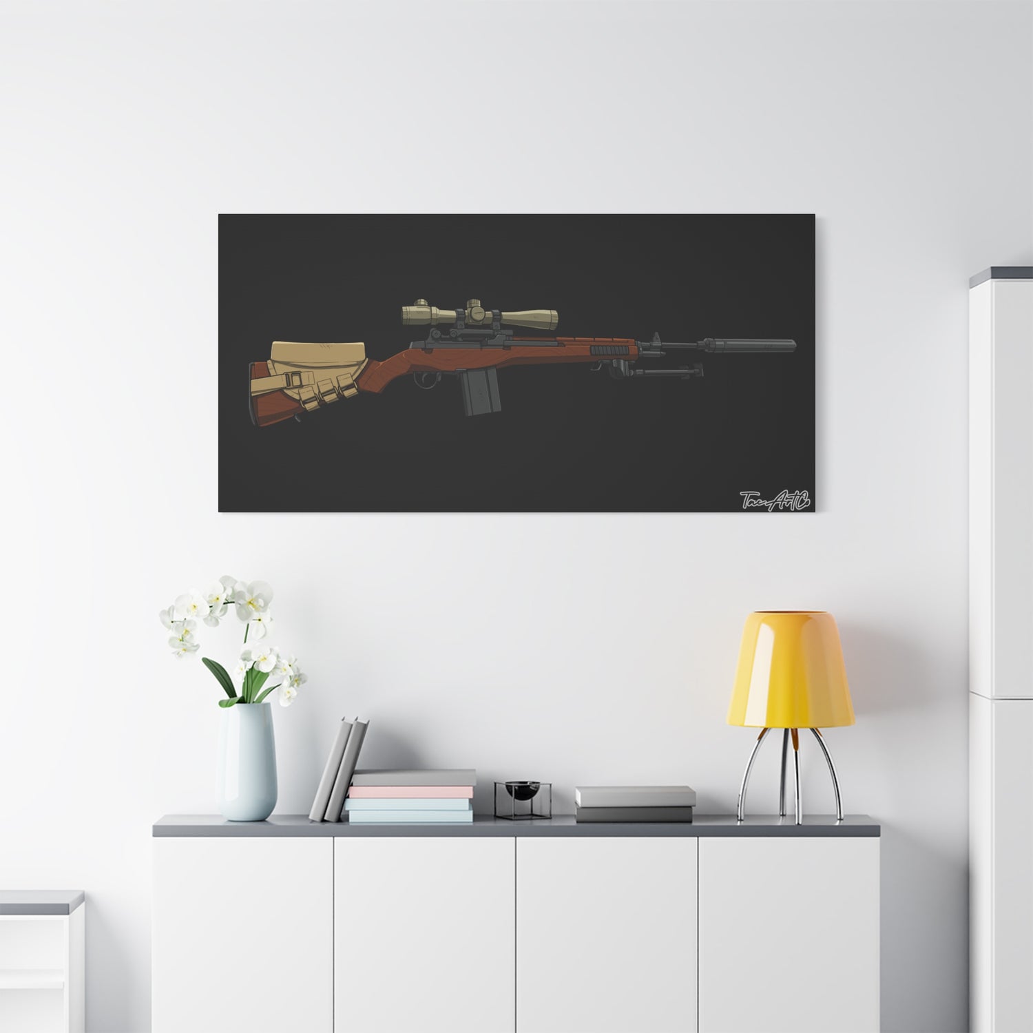 Classic M14 Rifle – Canvas Print (Black Background)