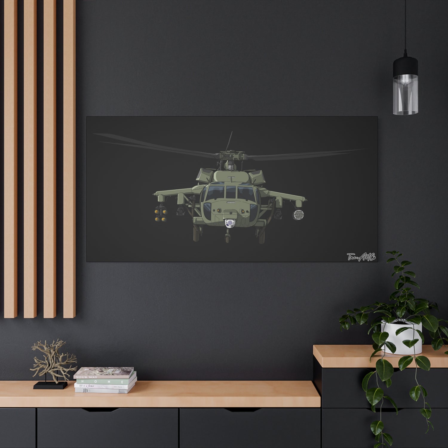 Black Hawk Helicopter – Canvas Print (Black Background)