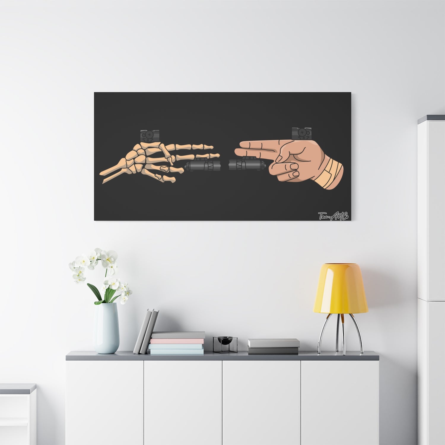Life and Death Finger Guns – Canvas Print (Black Background)