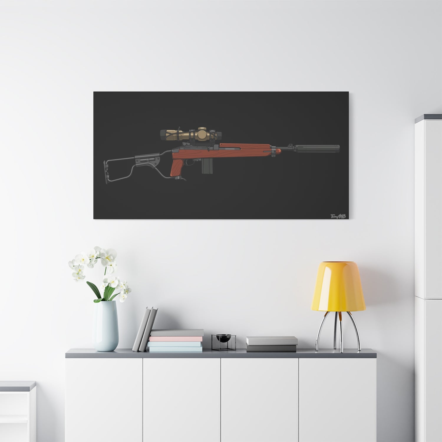 Silent Service – Suppressed M1 Carbine Canvas Print (Black Background)