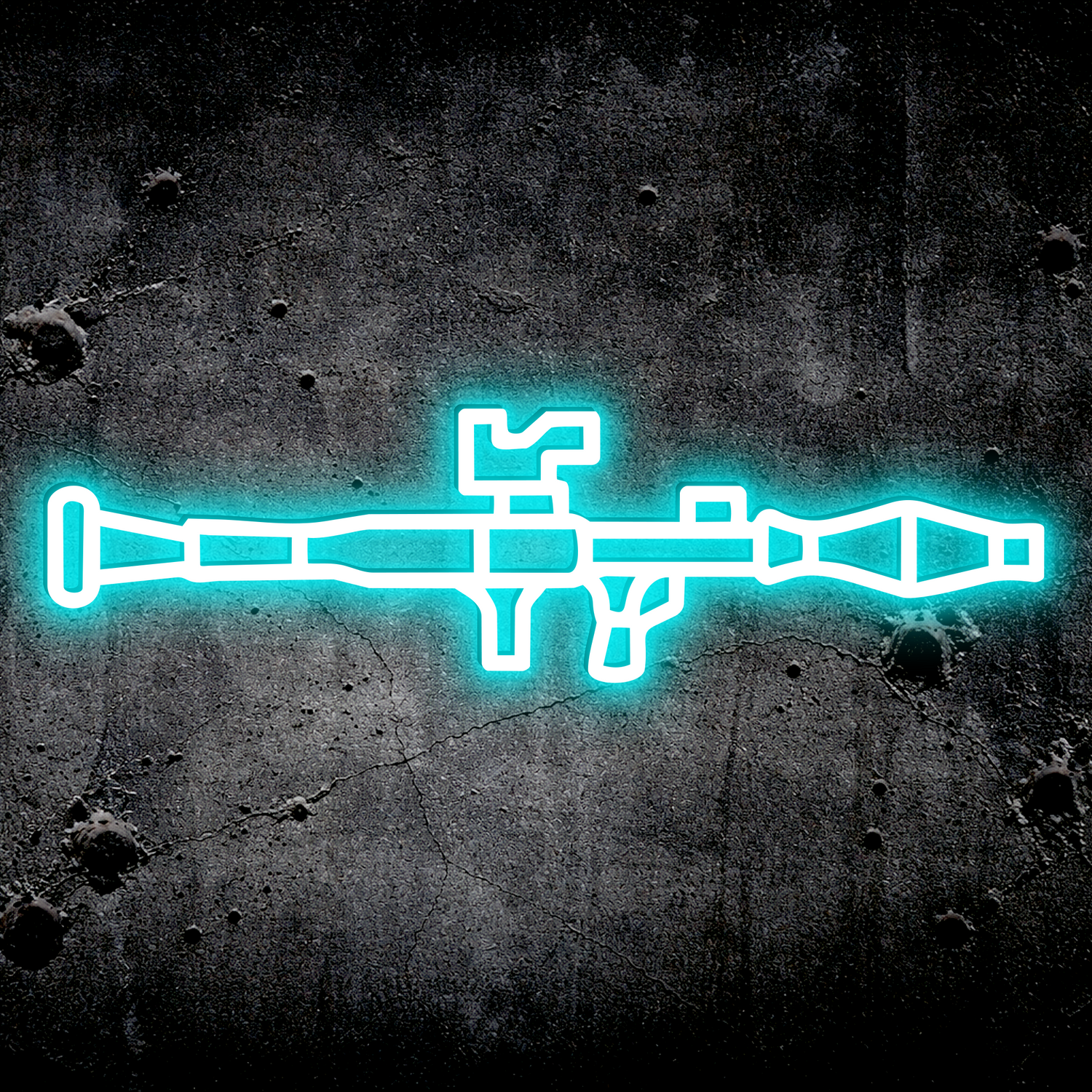 Neon blue outline of a rocket on a textured dark background