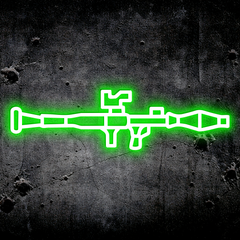 Neon green outline of a weapon on a dark textured background
