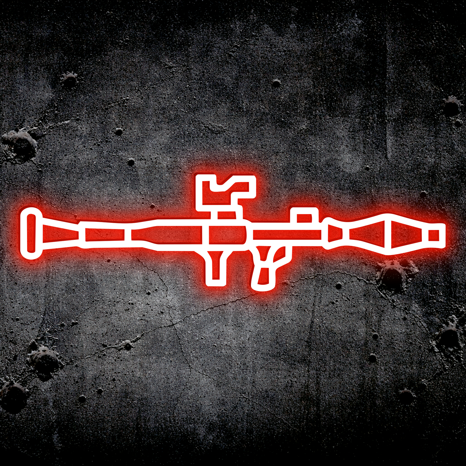 Neon red outline of a rifle on a textured dark background