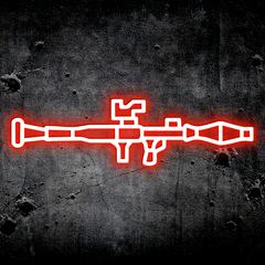 Neon red outline of a rifle on a textured dark background